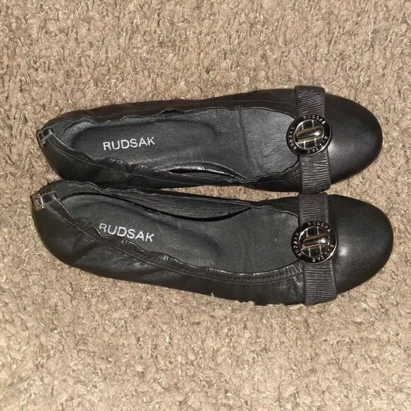RUDSAK-Canadian Luxury-Soft Black Leather-Silver Logo-Ballet Flat-Sz37-Near Mint - Picture 6 of 7